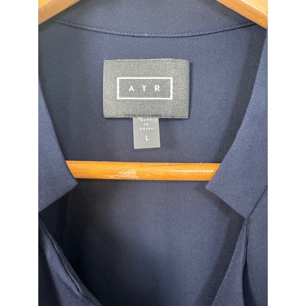 AYR The Silk Trench Dress Deep Marine Navy Blue 100% Silk Midi Size L - Picture 10 of 12
